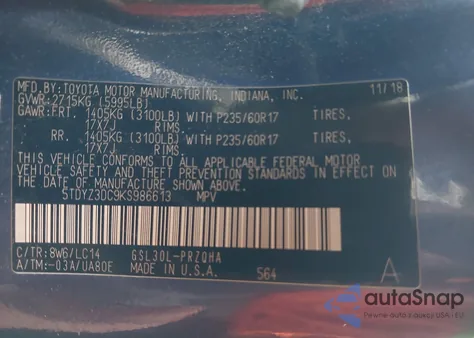 2019 Toyota Sienna Xle 8 Passenger z USA, uszkodzony, nr VIN 5TDYZ3DC9KS986613